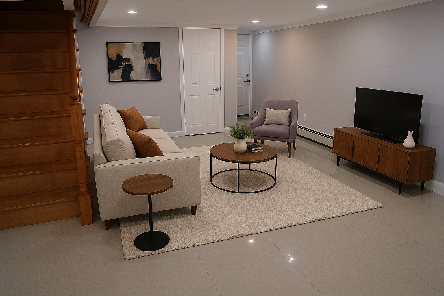 Virtual Staged Basement Living Space